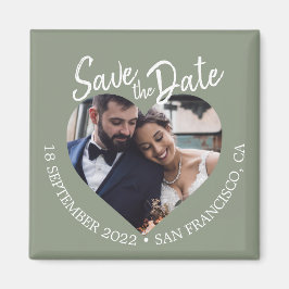 Sage Green Photo Modern Script Save the Date Magneet