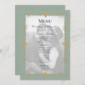 Sage Green Photo moderne Gold Hearts Mariage Menu (Devant / Derrière)