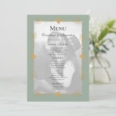 Sage Green Photo moderne Gold Hearts Mariage Menu (Debout devant)