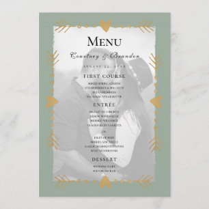 Sage Green Photo moderne Gold Hearts Mariage Menu