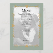 Sage Green Photo moderne Gold Hearts Mariage Menu (Devant)