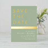 Sage Green Photo Save the Date Elegant Gold Folie Uitnodiging (Staand Voorkant)