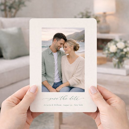 Sage Green Photo Save the Date Invitation