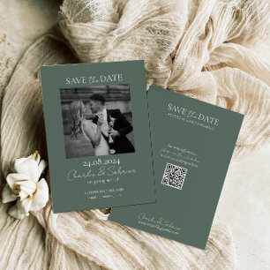 Sage Green Photo Sla de Date Kaart op met QR Code