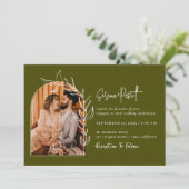 Sage Green Photo Wedding Invitation Kaart (Staand voorkant)