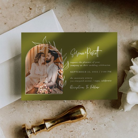 Sage Green Photo Wedding Invitation Kaart
