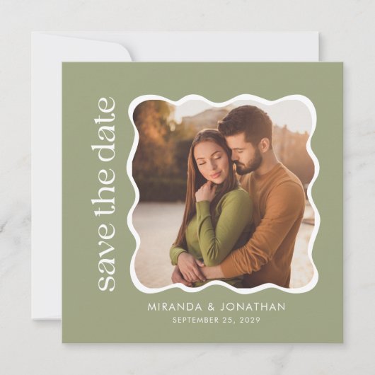 Sage Green Photo Wedding Save The Date (Voorkant)