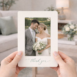 Sage Green Photo Wedding Thank You Card Kaart