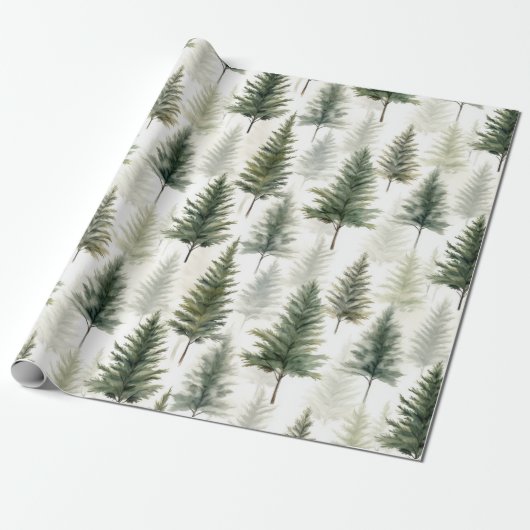 Sage Green Pine Tree Cadeaupapier (Uitgerold)