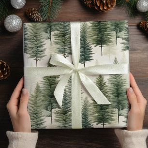 Sage Green Pine Tree Inpakpapier Vel