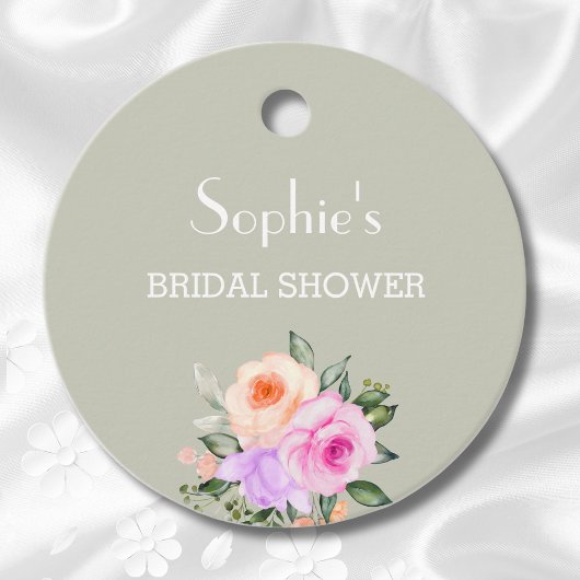 Sage Green Pink Bright Rozen Vrijgezellenfeest Bedankjes Labels