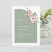 Sage Green Pink Floral Monogram Half Arch Weddensc Save The Date (Staand voorkant)