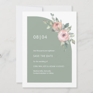 Sage Green Pink Floral Monogram Half Arch Weddensc Save The Date