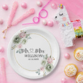 Sage Green & Pink Flowers bruiloft Papieren Bordje (Feest)