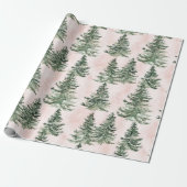 Sage Green & Pink Pine Trees Pattern Cadeaupapier (Uitgerold)
