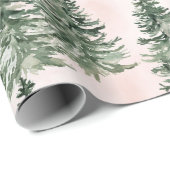 Sage Green & Pink Pine Trees Pattern Cadeaupapier (Rol Hoek)