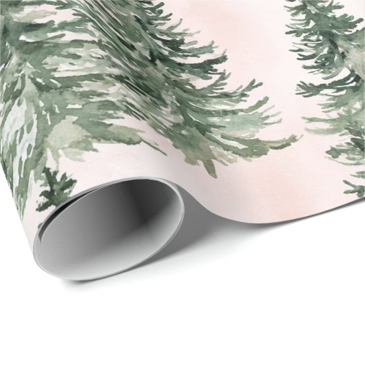 Sage Green & Pink Pine Trees Pattern Cadeaupapier (Rol Hoek)