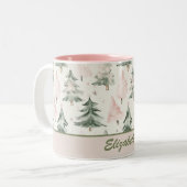 Sage Green & Pink Pine Trees Pattern  Tweekleurige Koffiemok (Voorkant links)