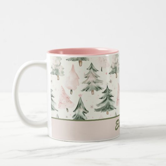 Sage Green & Pink Pine Trees Pattern  Tweekleurige Koffiemok (Links)