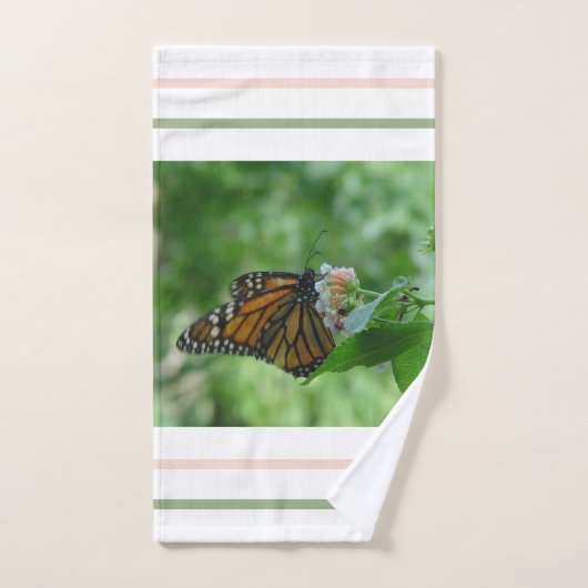 Sage Green Pink White Stripes Butterfly Bad Handdoek (Handdoek)