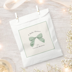 Sage Green Plaid Bow Elegant Neutraal Baby shower Bedankzakje