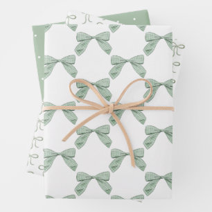 Sage Green Plaid Bow Elegant Neutraal Baby shower Inpakpapier Vel