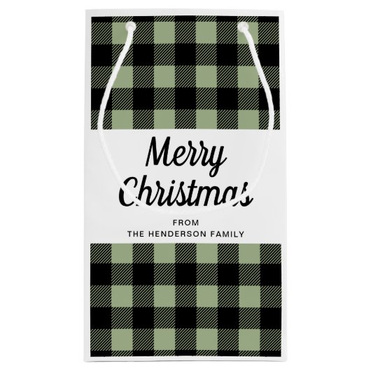 Sage Green Plaid Vrolijk Kerstfeest Klein Cadeauzakje (Achterkant)