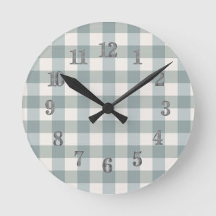 Sage Green Play Country Farmhouse Gingham Decor Ronde Klok