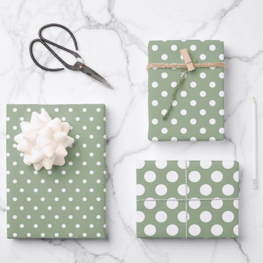 Sage Green Polka Dot Wrapping Paper Sheet Set 3 (Voorkant)