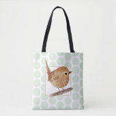 Sage Green Polkadot Puffy Wren Bird Draagtas (Voorkant)