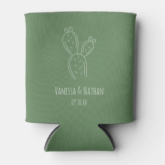 Sage Green Prickly Pear Cactus Wedding Favoriet Blikjeskoeler (Voorkant)