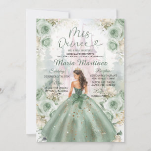 Sage Green Princess en Castle Floral Mis Quince Kaart