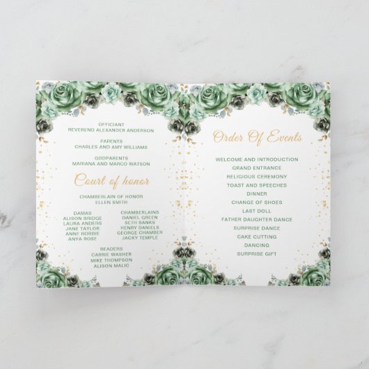 Sage Green Princesse Floral Quinceañera Programme (Intérieur)