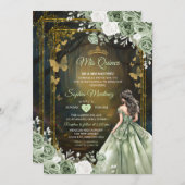 Sage Green Princesse Quinceañera Invitation (Devant / Derrière)