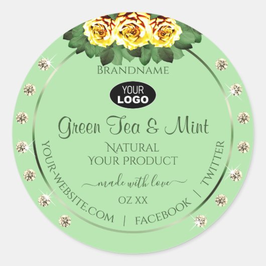 Sage Green Produit Étiquette Jaune Roses Bijoux Lo (Devant)