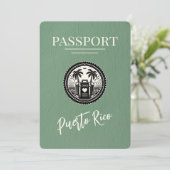 Sage Green Puerto Rico Passport Save The Date (Staand voorkant)