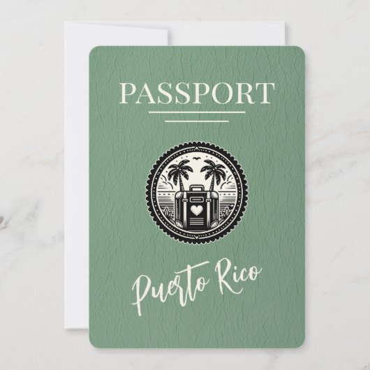 Sage Green Puerto Rico Passport Save The Date (Voorkant)