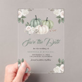 Sage Green Pumpkin Floral Wedding Sla de datum op Acryl Uitnodigingen (Insitu (Draagbaar))