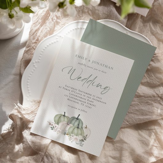 Sage Green Pumpkins Floral Wedding Kaart