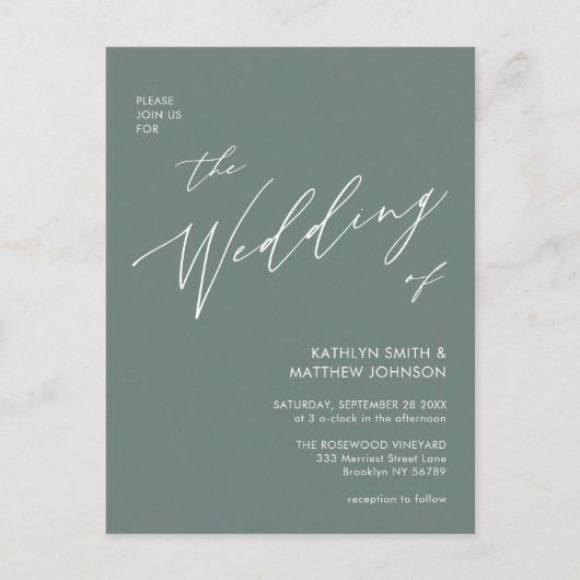 Sage Green QR Code All in One Modern Wedding Uitnodiging Briefkaart (Voorkant)