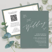 Sage Green QR Code All in One Modern Wedding Uitnodiging Briefkaart