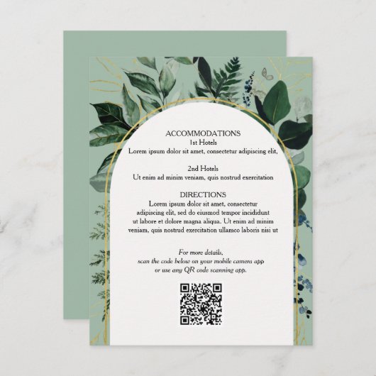 Sage Green QR code Carte de détails du mariage bot (Devant / Derrière)
