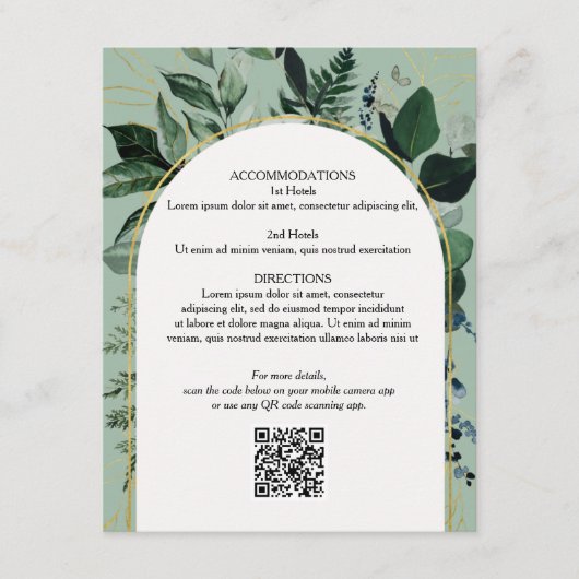Sage Green QR code Carte de détails du mariage bot (Devant)