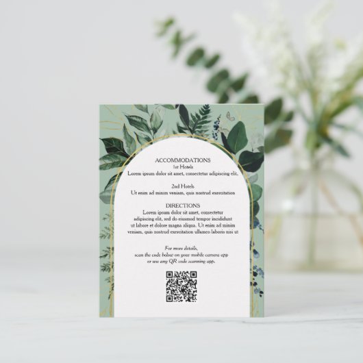 Sage Green QR code Carte de détails du mariage bot (Debout devant)