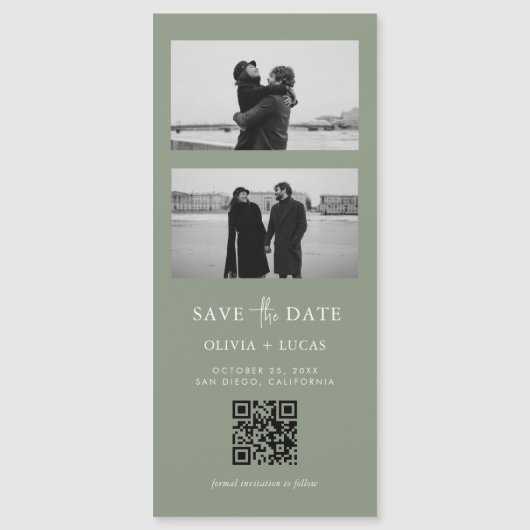 Sage Green QR Code Fotostrip Magnetische bruiloft (Voorkant)