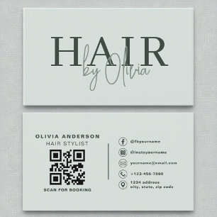 Sage Green QR Code Hair Stylist Modern Visitekaartje