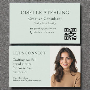 Sage Green QR-code Minimale professionele foto Visitekaartje