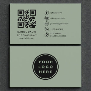 Sage Green QR Code Professioneel Bedrijf Logo Visitekaartje