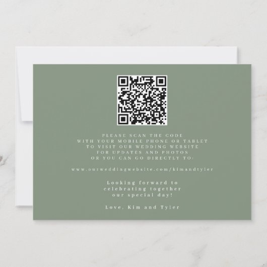 Sage green QR code simple elegant wedding  Save The Date (Achterkant)