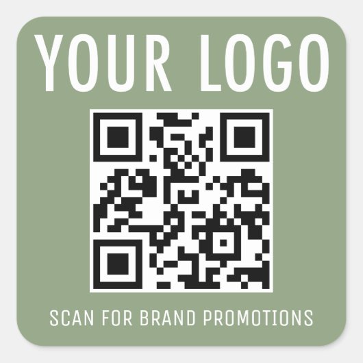 Sage Green QR Code Stickers Business Logo Square (Voorkant)